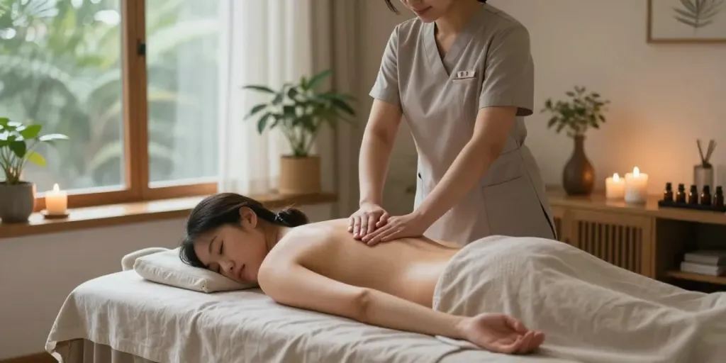 Relieving stress through professional 운서출장마사지 in a tranquil wellness environment.